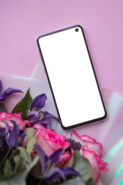 phone mockup. mockup with flowers. roses 