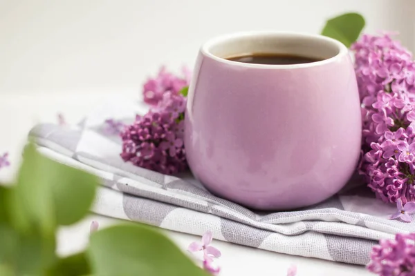 Mug Black Coffee Lilac Morning Coffee Cup — ストック写真