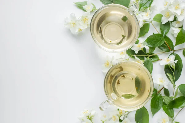 Green Tea Jasmine Glass Cups Honey — Φωτογραφία Αρχείου