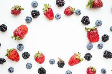 berries frame with blueberry, blackberry and strawberry