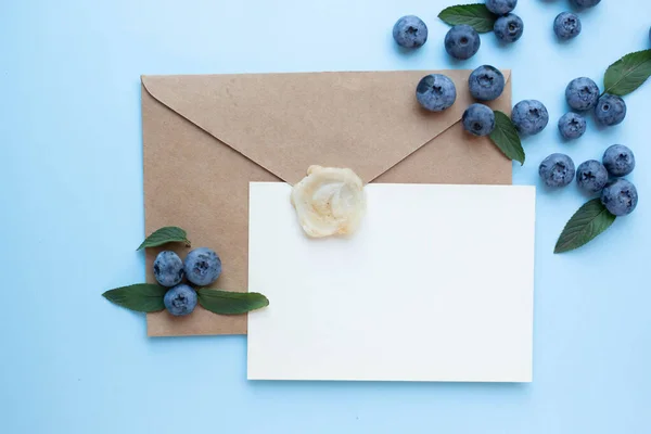 Mockup Card Blueberry Mint Invitation Card Environment Details Mockup Postcard — Stockfoto