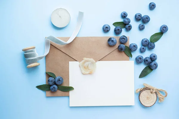 Mockup Card Blueberry Mint Invitation Card Environment Details Mockup Postcard — Photo
