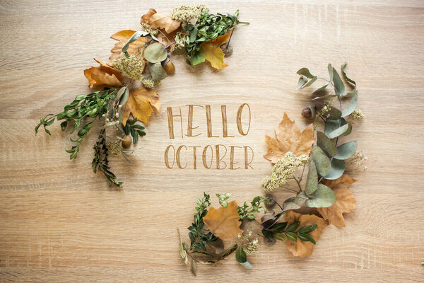 hello october with fall leaves