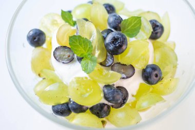 ice cream with green grape, mint and clueberry