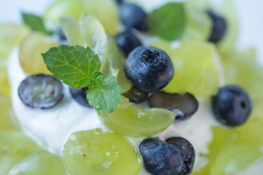 ice cream with green grape, mint and clueberry
