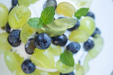 ice cream with green grape, mint and clueberry