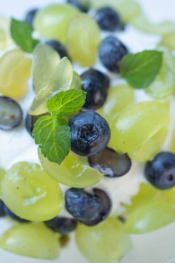 ice cream with green grape, mint and clueberry