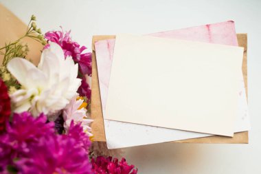 invitation card mockup with asters. autumn bouquet