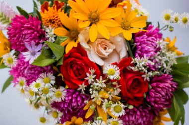 bouquet with vivid autunm flowers. flowers background
