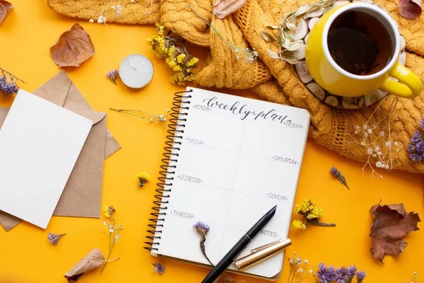 Notebook Dry Flowers Leaves Planner Tea Pen — Stockfoto
