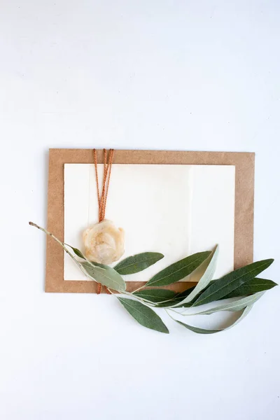 Invitation Card Leaves Stones Wood — Stok fotoğraf