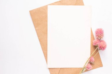 card mockup with dry flowers and envelope. invitation 