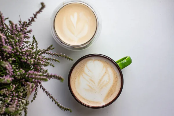 Latte Art Cup Handmade Brew Coffee Morning Vives — стоковое фото