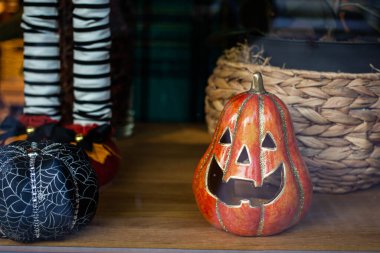 halloween background with pumpkin. orange flowers