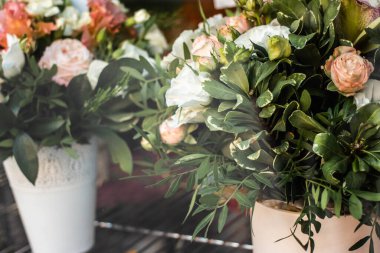 delicate bouquet with roses in a box