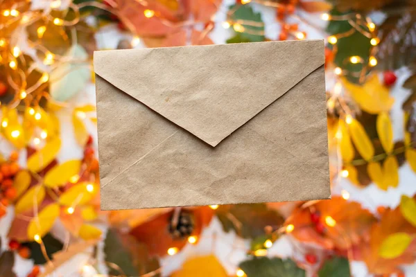 Fall Mockup Card Autumn Leaves Invitation Card Environment Details Mockup — Stock fotografie