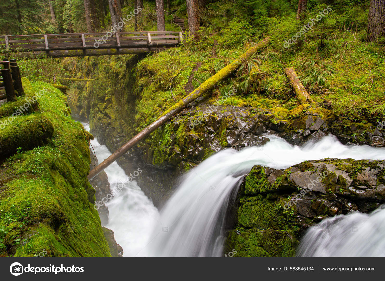 Waterfall Wooden Footbridge Sol Duc Falls Hiking Trail Olympic