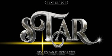 Gümüş Parlak Film Yıldızı Düzenlenebilir ve Ölçeklenebilir Vektör Metni Efekti