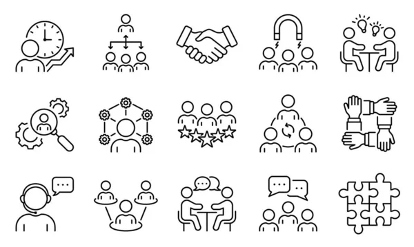 Group Team Network Line Icon Set. Community Business People Work Process Linear Pictogram Collection. Time Management, Service Management Outline Icon. Editable Stroke. Isolated Vector Illustration