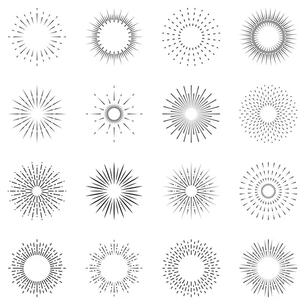 Firework Line Icon Set Linear Pictogram Circle Spark Sunburst Star — ストックベクタ