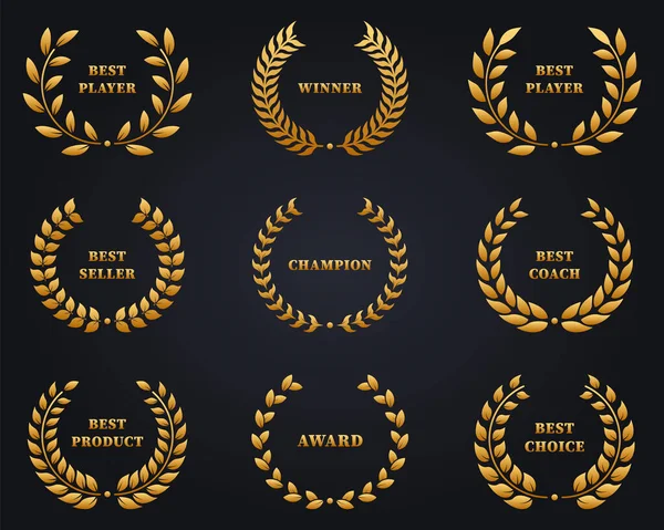Chaplet Success Winner Silhouette Gold Icon Set Лавровый Венок Премия — стоковый вектор