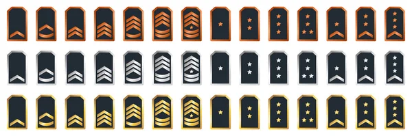 Conjunto Ícones Soldados Insígnias Militares Sargento General Major Oficial Tenente —  Vetores de Stock