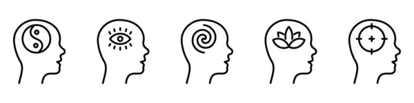 Brain Balance Harmony Head Line Icon Illuminati Auge Ziel Lotus — Stockvektor