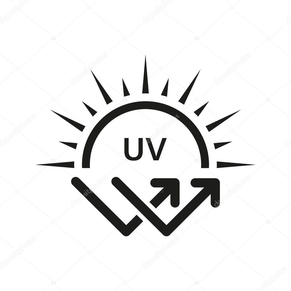 Ultraviolet Rays Silhouette Black Icon. SPF Sun Ray Resistant Sunblock. Sun UV Arrow Protect Radiation Glyph Pictogram. Sunblock Protection Defense Skin Care Icon. Isolated Vector Illustration.
