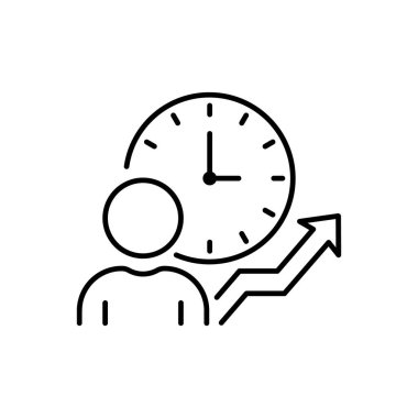 Time Management Line Icon. Efficiency Productivity Clock Control Linear Pictogram. Optimization Process Business Work Project Time Schedule Outline Icon. Editable Stroke. Isolated Vector Illustration.