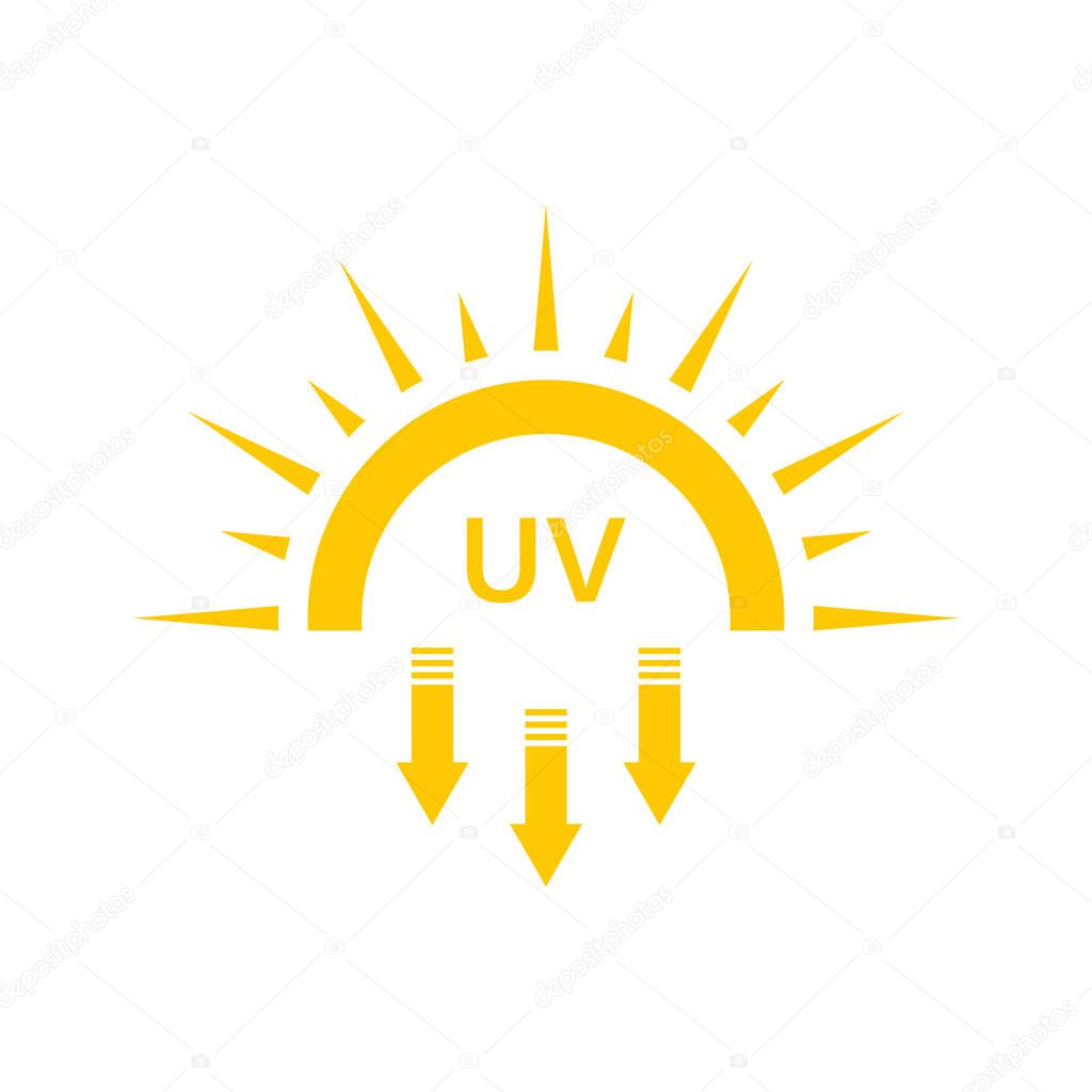 Ultraviolet Rays Silhouette Yellow Icon. Sun UV Arrow Protect Radiation Glyph Pictogram. Sunblock Protection Defense Skin Care Icon. SPF Sun Ray Resistant Sunblock. Isolated Vector Illustration.