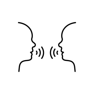 Two Man Talk Line Icon. People Face Head in Profile Speak Linear Pictogram. Person Conversation Speech Outline Icon. Communication Discussion. Editable Stroke. Isolated Vector Illustration.