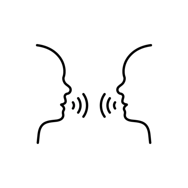 Two Man Talk Line Icon. People Face Head in Profile Speak Linear Pictogram. Person Conversation Speech Outline Icon. Communication Discussion. Editable Stroke. Isolated Vector Illustration.