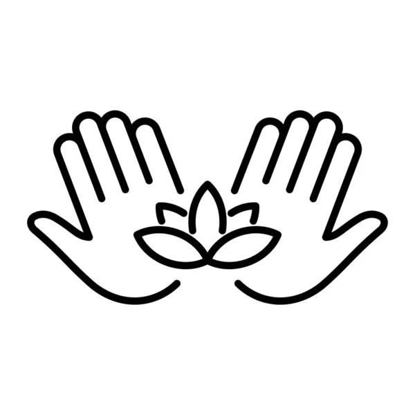 Hand Holding Lotus Yoga Line Icon Palm Flower Ιατρική Φροντίδα — Διανυσματικό Αρχείο