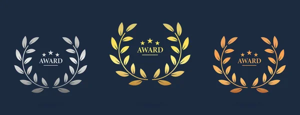 Gold Bronze Silver Champion Prize Chaplet Achievement Silhouette Icon Set — Vetor de Stock