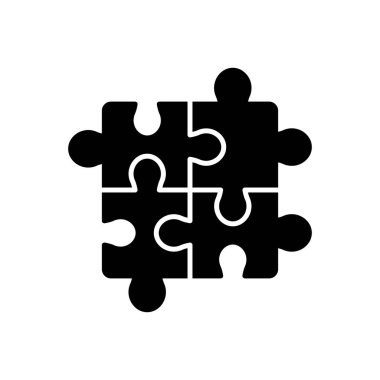 Puzzle Solve Problem Black Silhouette Icon on White Background. Teamwork Solution Black Pictogram. Jigsaw Shape Match Pieces Combination Icon. Isolated Vector Illustration.