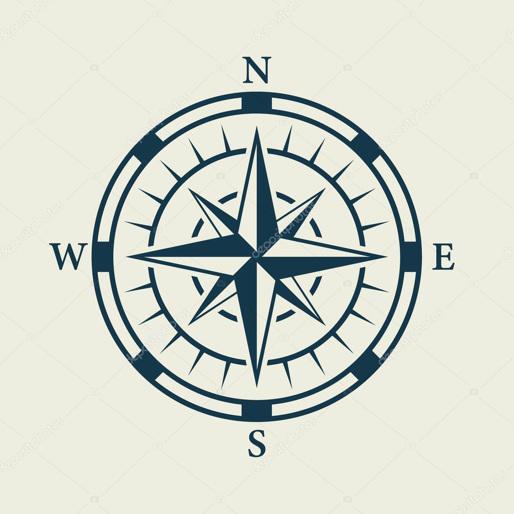 Rose Wind Navigation Retro Equipment Sign. Adventure Direction Arrow to North South West East Orientation Navigator Modern Glyph Pictogram. Compass Map Silhouette Icon. Isolated Vector Illustration.