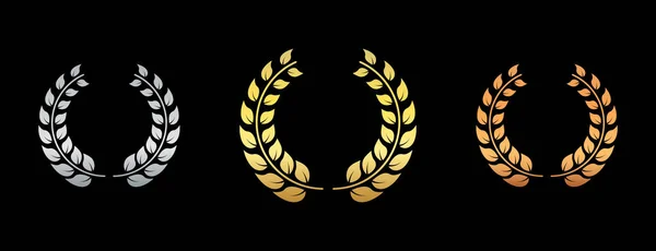 Chaplet Laurel Wreath Success Heraldry Silhouette Icon Set Nominate Gold — Stockový vektor