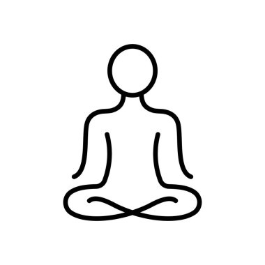 Yoga Position Line Icon. Meditate Relax Linear Pictogram. Spiritual Chakra Zen Outline Icon. Calm Aura Galaxy Serenity and Health Body. Meditation Logo. Editable Stroke. Isolated Vector Illustration.