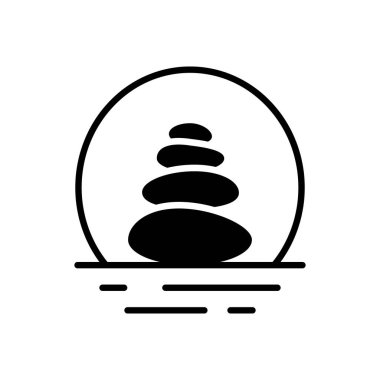 Stone Balance Yoga Silhouette Icon. Wellness Meditation Calm Pebble Rock Pictogram. Zen Wellbeing Black Icon. Spa Beauty Healthy Lifestyle. Isolated Vector Illustration.