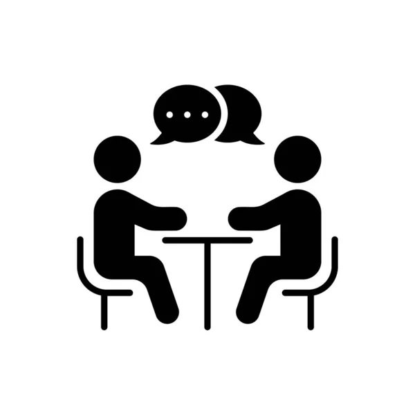 Human Resource Manage Silhouette Icon Job Interview Meeting Black Pictogram — Vector de stock