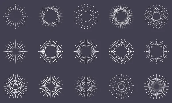 Sun Burst Light Circle Line Icon Dark Background White Sunshine — Vector de stock
