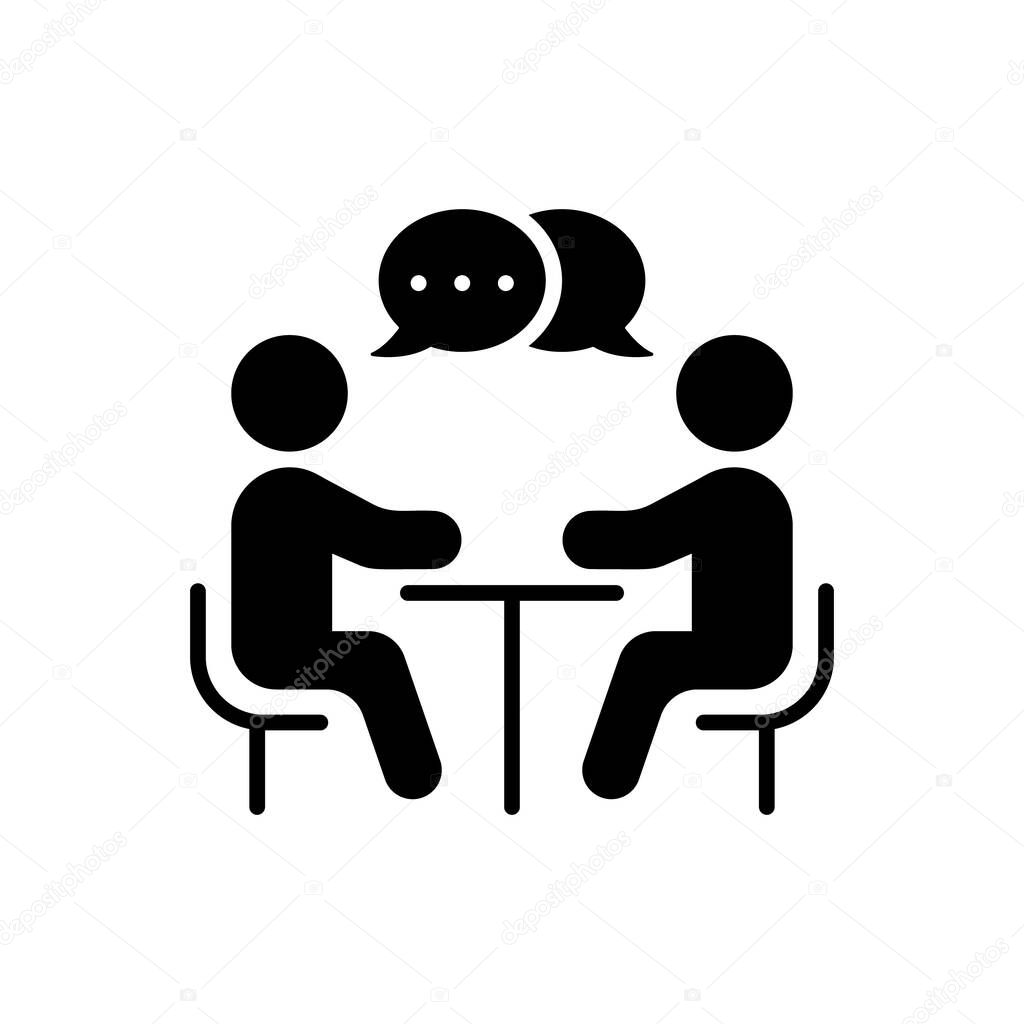 Human Resource Manage Silhouette Icon. Job Interview Meeting Black Pictogram. Recruitment Find Work Career Communication Icon. Employer Hire Employee. Isolated Vector Illustration.