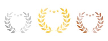 Laurel Wreath for Winner Silhouette Icon. Award Victory Circle Leaf Olive Branch Greek Pictogram. Vintage Emblem Gold Bronze Silver Champion Prize Certificate. Decoration Isolated Vector Illustration.