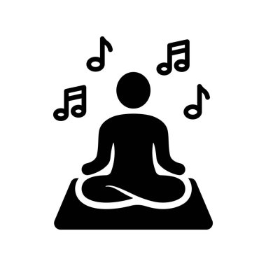 Yoga Concentration with Listen Music Silhouette Icon. Harmony Man Relax in Lotus Pose Meditate Pictogram. Meditation and Listening to Music Black Icon. Isolated Vector Illustration.