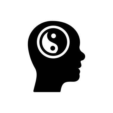 Yin Yang in Man Head Silhouette Icon. Yinyang in Human Brain Pictogram. Harmony, Unity, Balance Black Symbol. Asian Culture Spiritual Sign. Isolated Vector Illustration.
