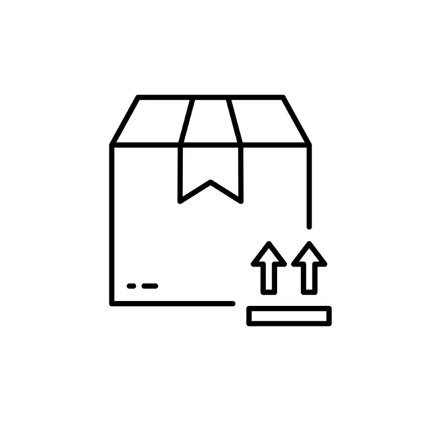 小包ボックスこのサイドアップシンボルブラックラインアイコン 矢印アップリニアピクトグラム付きのカードボード 配送サービスカートンケア包装の方向概要アイコン 編集可能なストローク 絶縁ベクトルイラスト — ストックベクタ