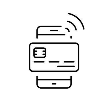 Kredi kartı para aktarım hattı simgesi olan cep telefonu. Akıllı Telefon Lineer Pictogram ile ödeme. Kredi Kartı Bankası Servis Ana Hattı Simgesi olan cep telefonu. Düzenlenebilir Vuruş. İzole Vektör İllüstrasyonu.