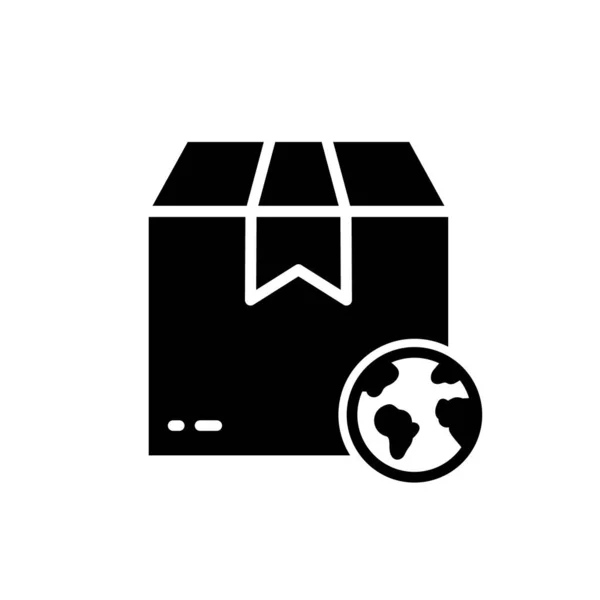 Globe Parcel Box Icône Silhouette Livraison Internationale Dans Monde Entier — Image vectorielle