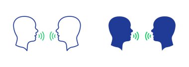 İki Adam Siluet Konuşuyor ve Satır Simgesi. Profilin başındaki insanlar Pictogram konuşabiliyor. Kişi Konuşması Simgesi. İletişim tartışması. Düzenlenebilir Vuruş. İzole Vektör İllüstrasyonu.