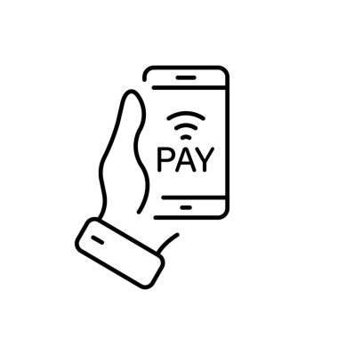 Cep telefonu hattı simgesindeki Temassız Ödeme Teknolojisi. Cep telefonu Pictogram 'ında Dijital Bankacılık Servisi. Akıllı Telefon Erişim Ödeme Özeti Simgesi. Düzenlenebilir Vuruş. İzole Vektör İllüstrasyonu.